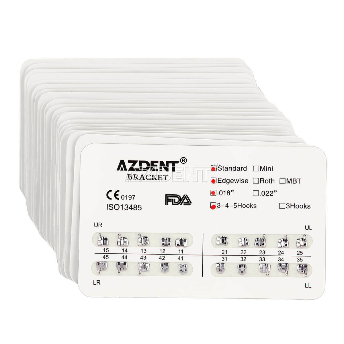 20 X AZDENT Dental Orthodontic Bracket Braces Standard Edgewise 018 Hooks 3-4-5