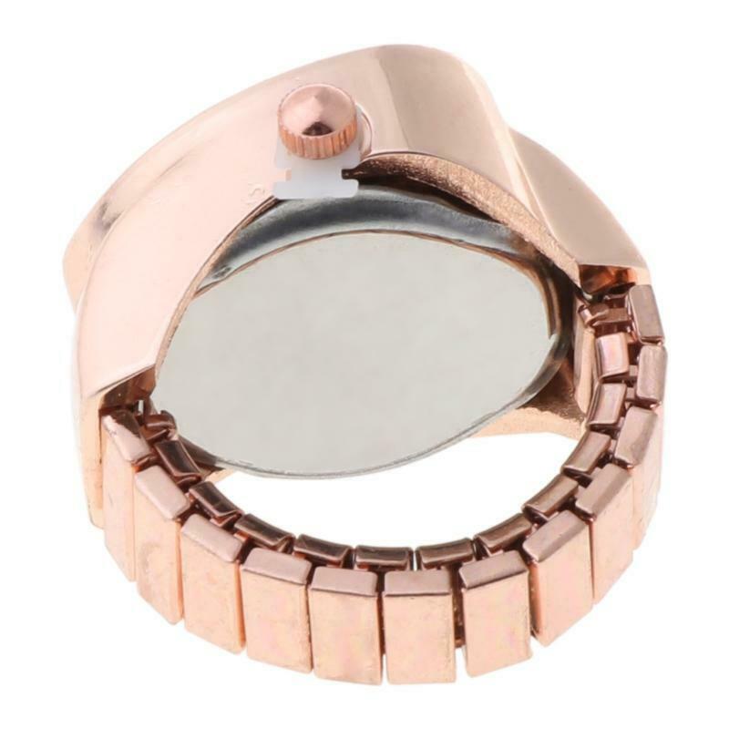 Copper Tone Heart Shape Housing Elastic Band Finger Ring Watch For Women