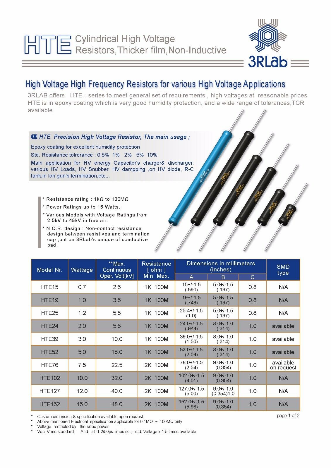 1pcs-3RLab HTE52 680K 1% 5W 15KV Non-Inductive High Voltage Film Resistor