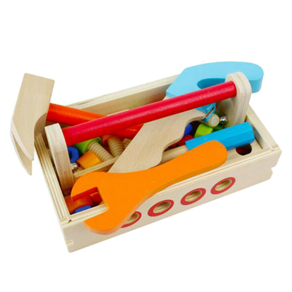 Toddler Workbench with Tools Accessories Playset, Wooden Building Set Hammer