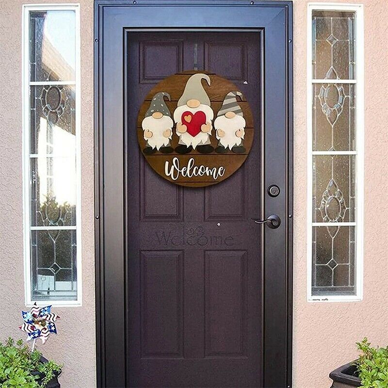 Gnome Door Hanger Seasonal Welcome Sign with Interchangeable Holiday Pieces E1A7