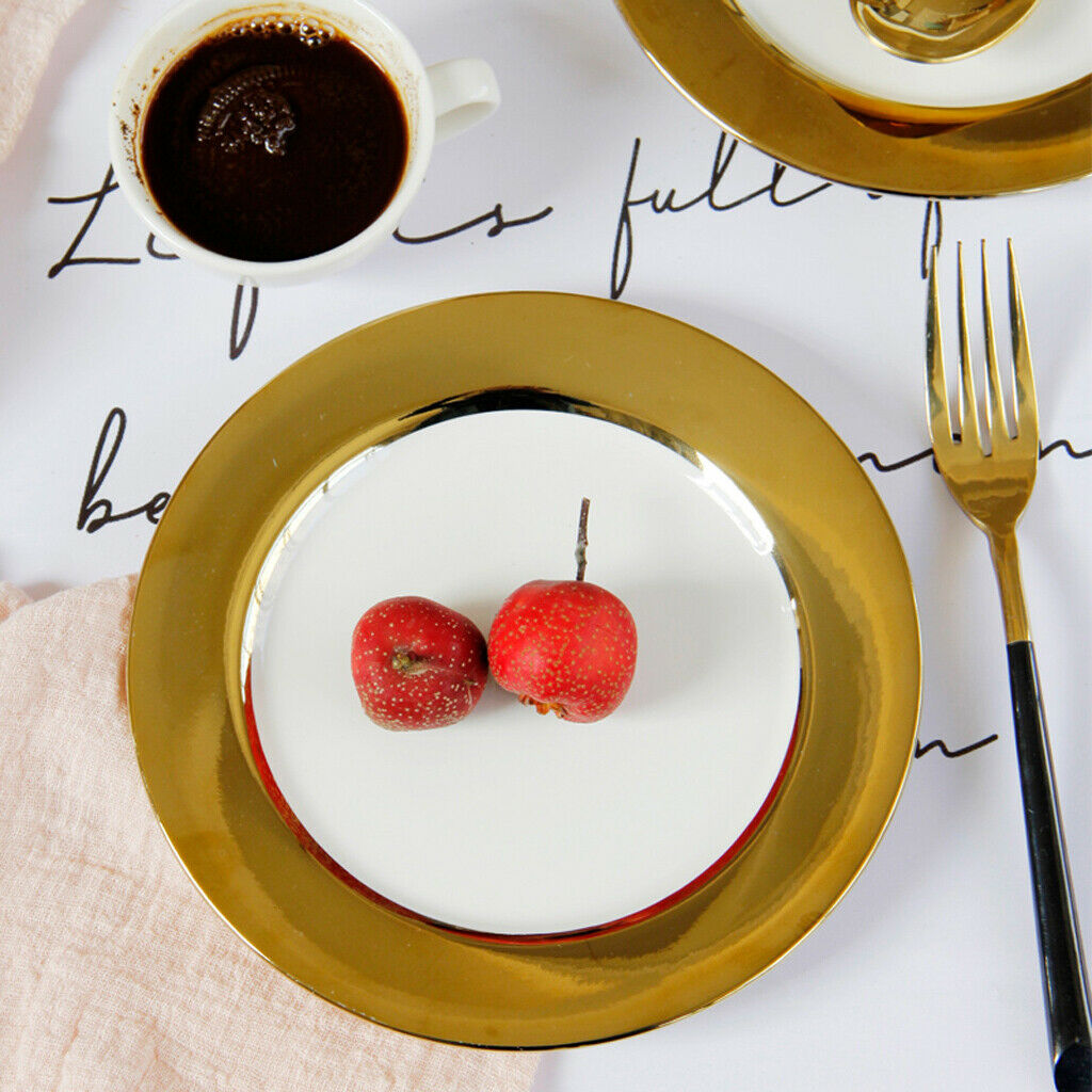 Golden European Style Ceramic Plate Dessert Beef Steak Spaghetti Plate