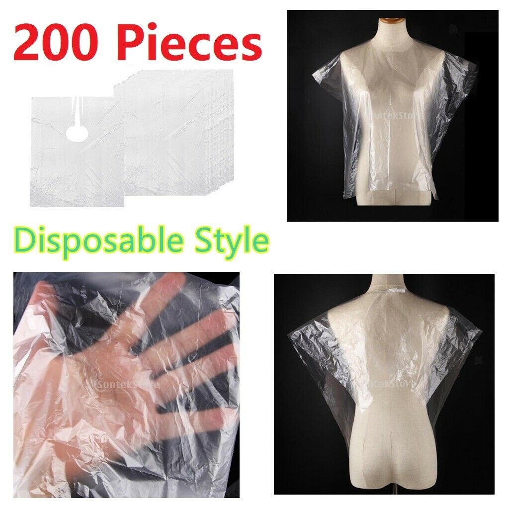 200Pcs Disposable Hair Cutting Capes Clear Barber Home Preming Dyeing Apron Bib