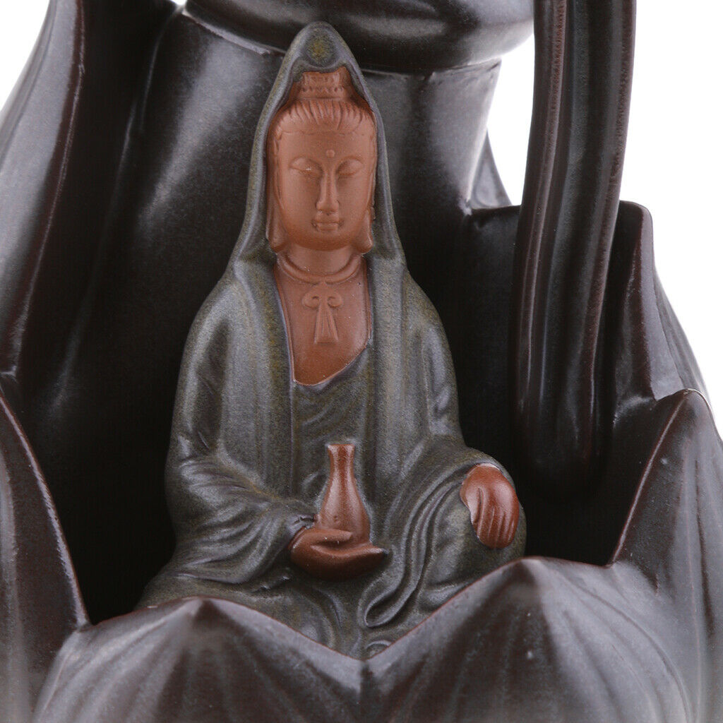 Ceramic Incense Smoke Cone Burner Backflow Censer Holder Decor Gray Guanyin