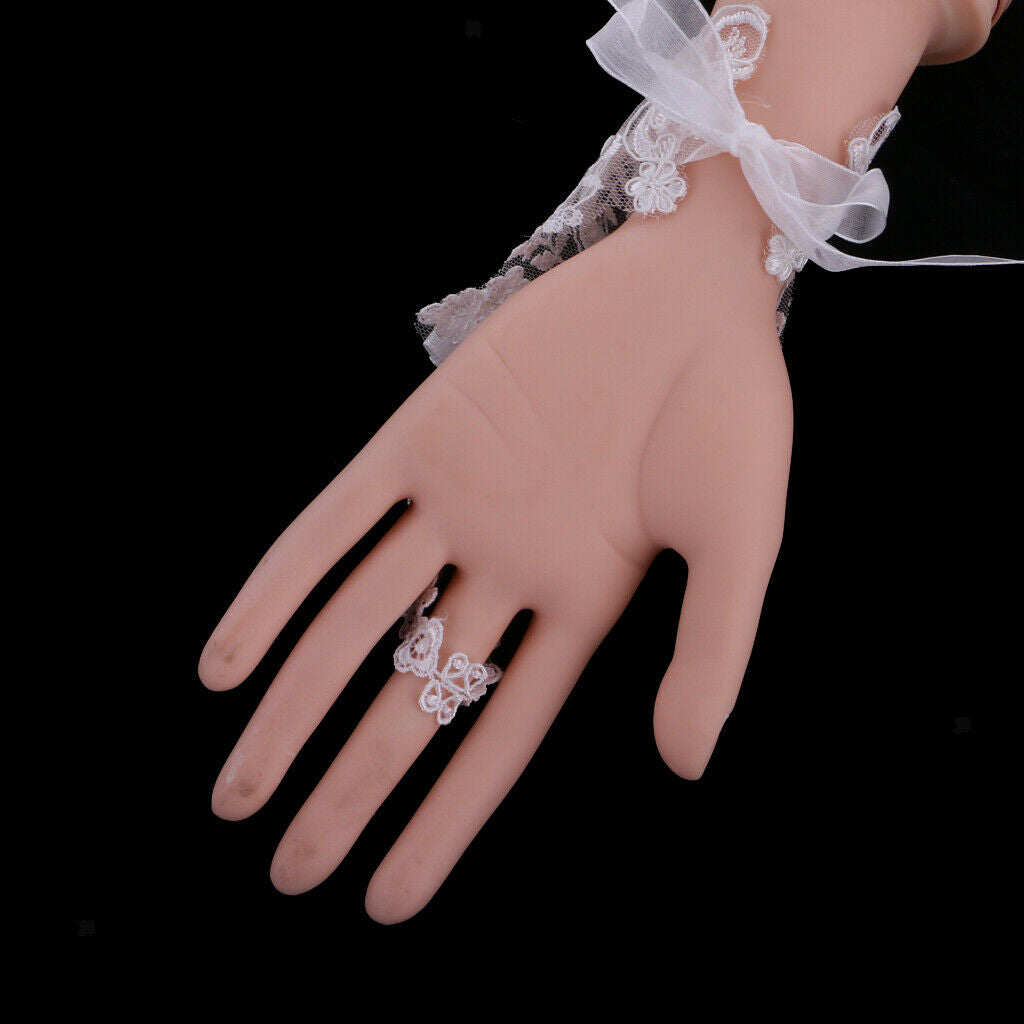 Pair Short Wedding Gloves Flower Lace Faux Beads Delicate Accessory Bridal Gown