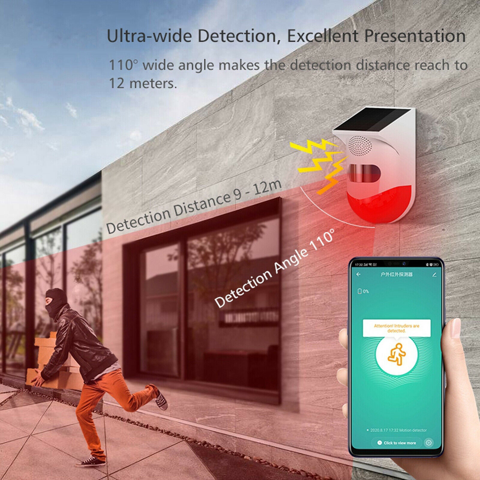 WiFi Solar Strobe Light Security Siren Infrared Detector Remote Control