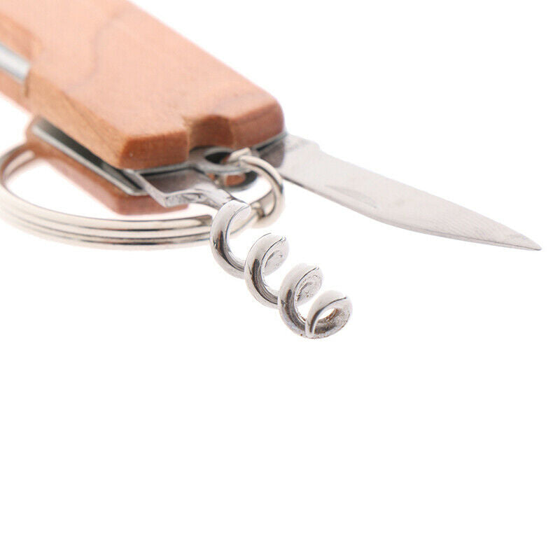 Multifunctional Beer Opener Keychain Stainless Steel Wooden Handle Wine O.l8