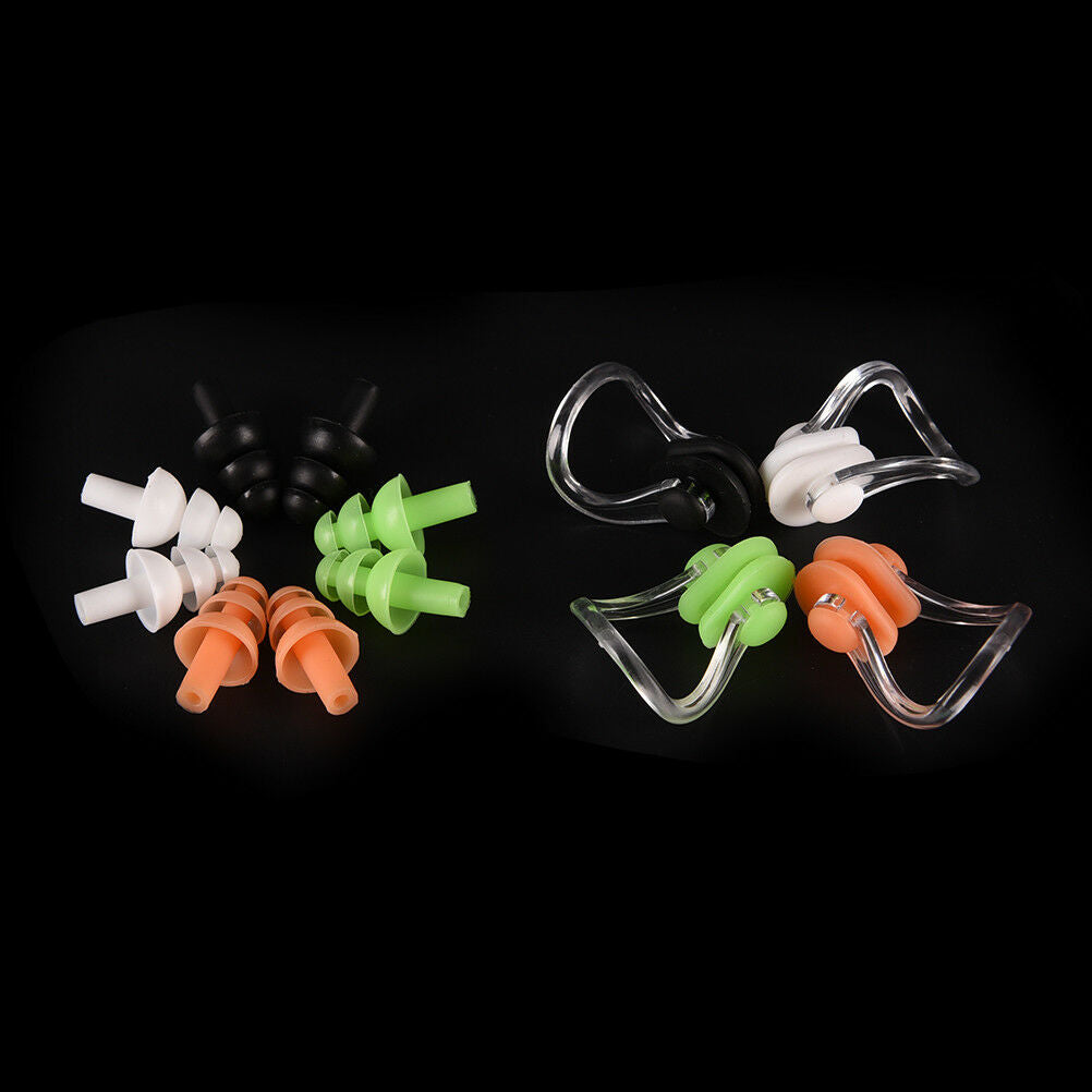 Black Waterproof Soft Silicone Swimming Set Nose Clip + Ear Plug Kits Boxe.l8