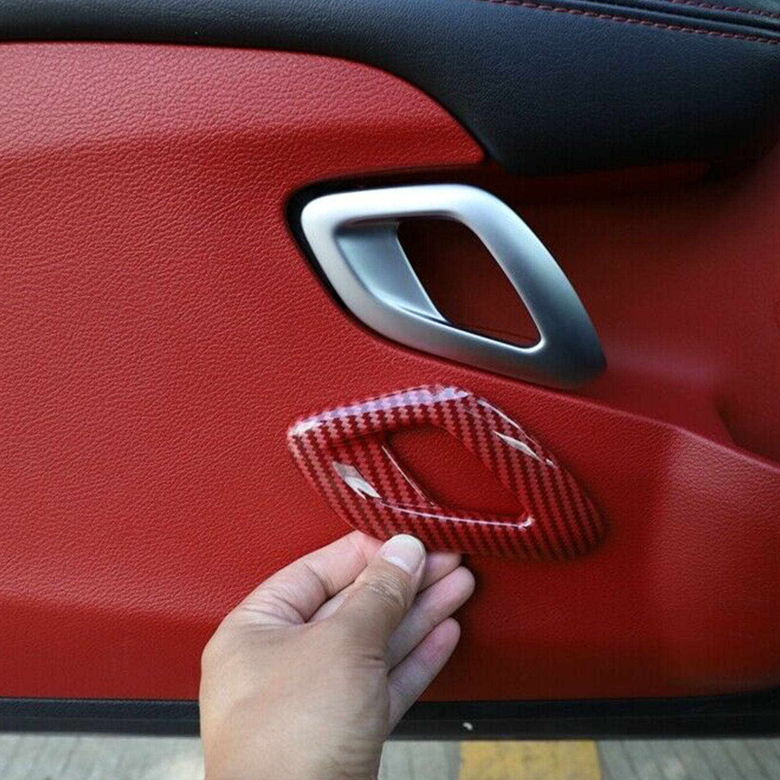Red Carbon Fiber Interior Door Handle Cover Trim For Dodge Challenger 2011+ T