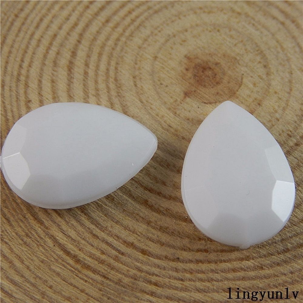40 pcs White Acrylic Rhinestones Faceted Teardrop Shaped Flatback Beads 18x13mm