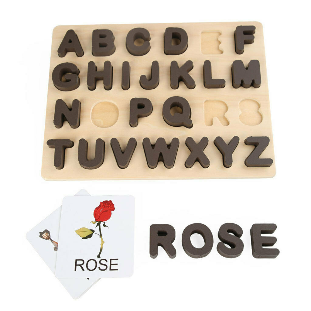 Wood Alphabet Letter Puzzle Board Early Learning Motor Skill Party Toys Gift