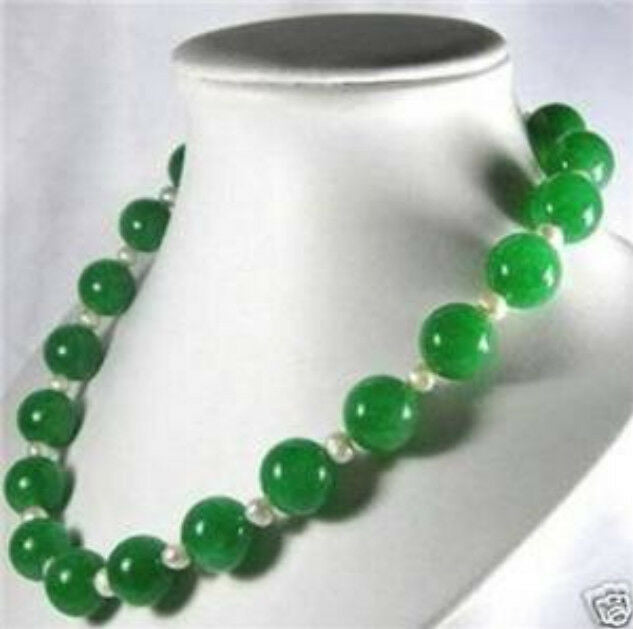 Lovely 12MM emerald Necklace akoy pear6-7mm 18"