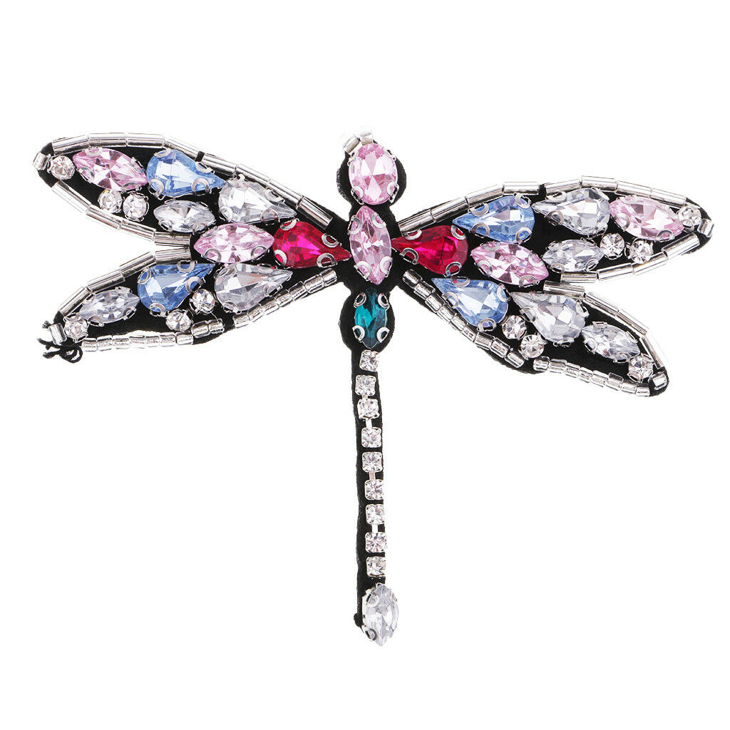 Dragonfly Beaded Rhinestones Patch Clothes Bag Sewing Applique for DIY Craft