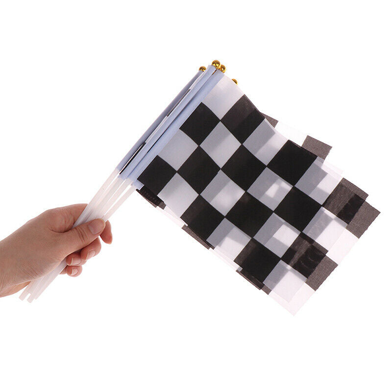10Pcs Black And White Square Hand Flag Racer Waving Flag Racing Flags Car F DF