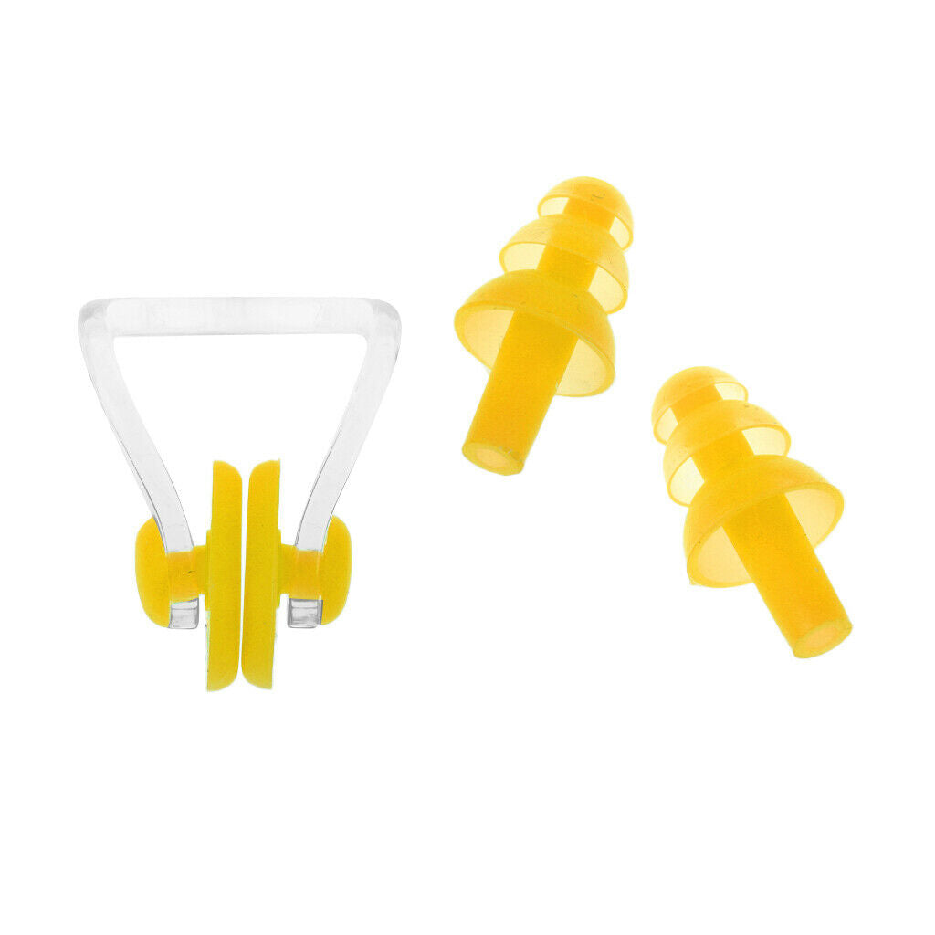 Waterproof Clear Silicone Swimming Set Ear Plug + Nose Clip with Box Yellow