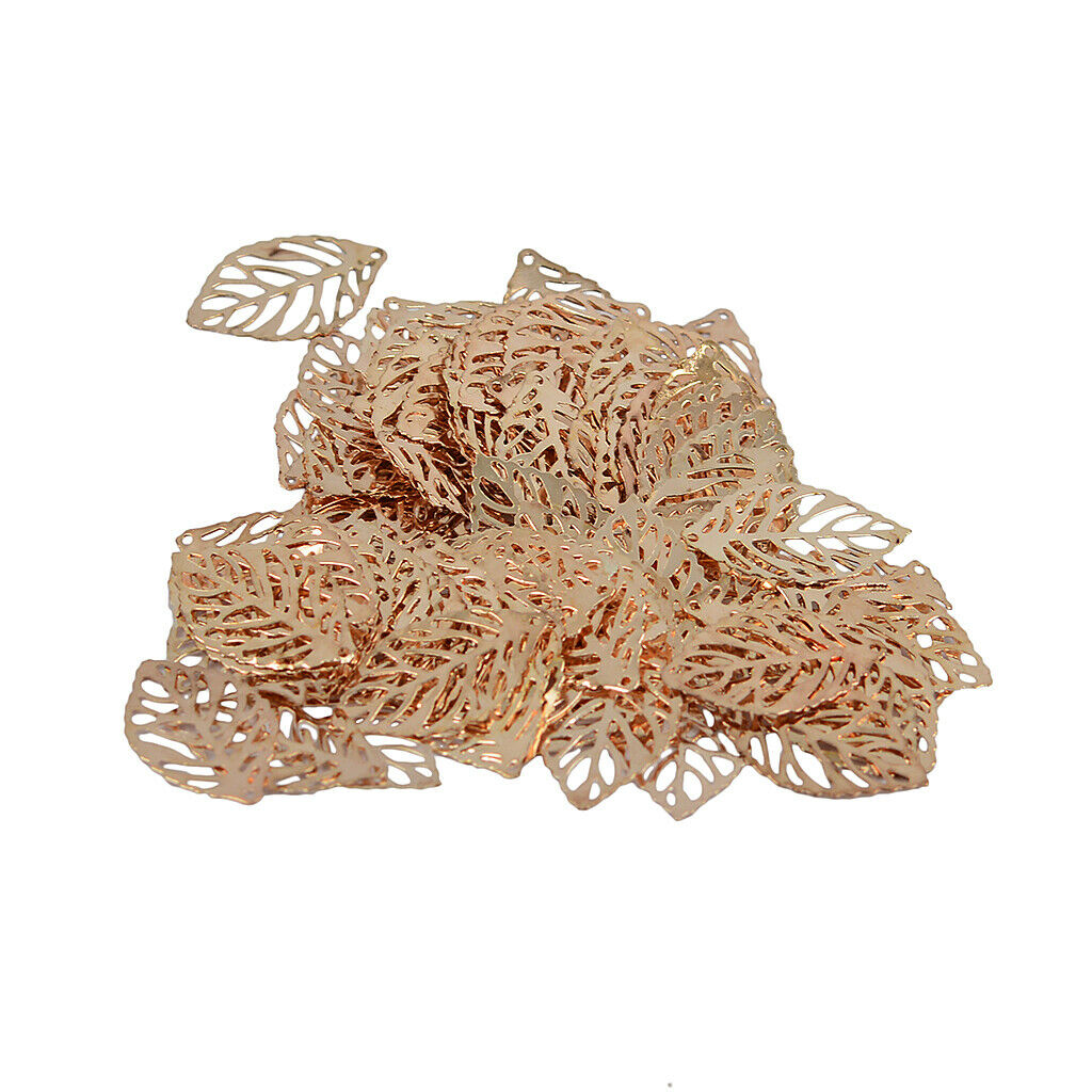100 Pieces Hollow Tree Leaves Golden Color Charms Pendants Jewelry Findings