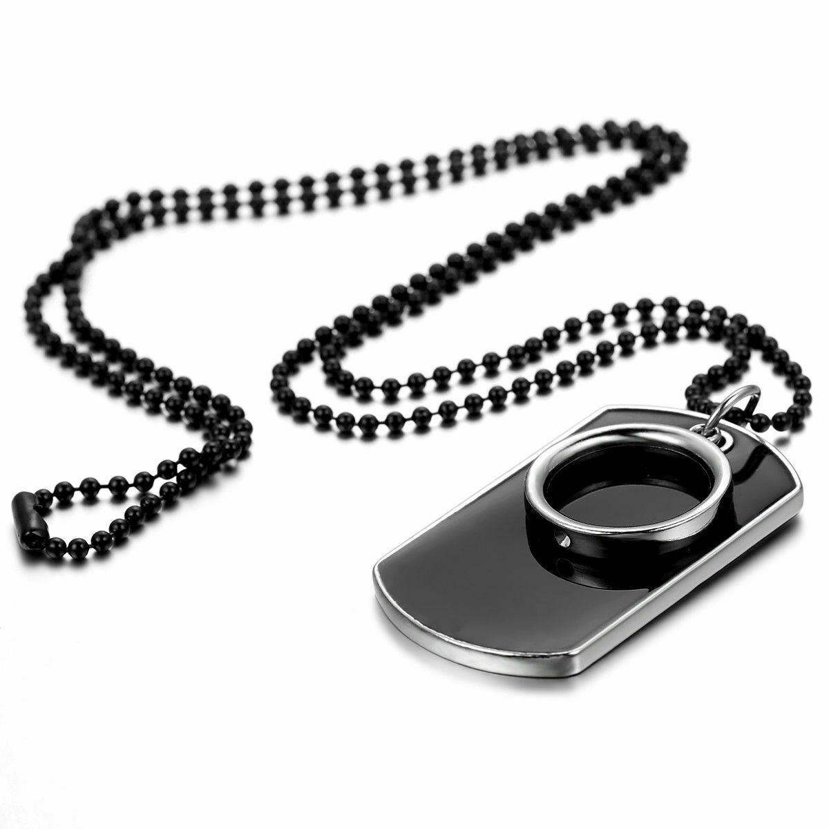 Men's Stainless Steel Ring Dog Tag Pendant Necklace w Bead Chain AU FAST SHIP