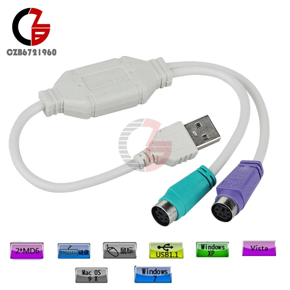 Female to USB Male Dual PS2 Converter Adaptor Cable F/M for Mouse Keyboard