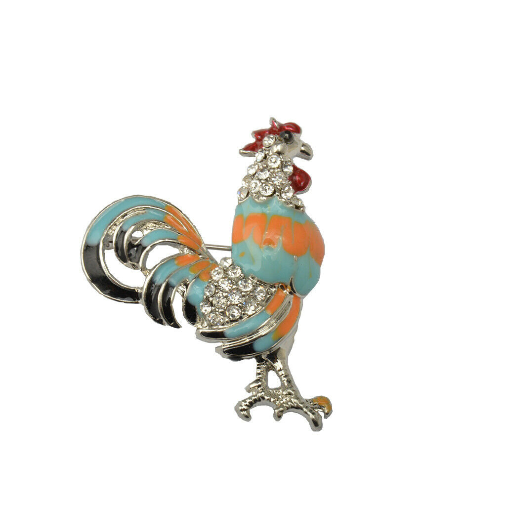 Retro Crystal Rhinestone Cock Rooster Animal Brooch Pins Christmas Blue