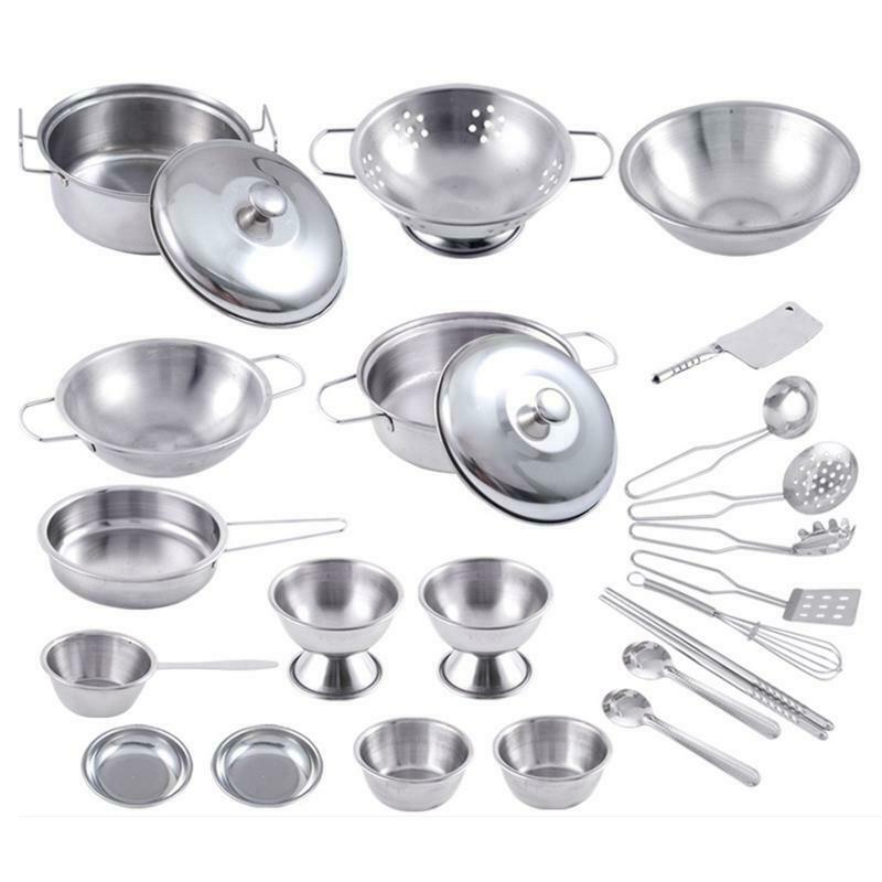 25Pcs Stainless Steel Kids House Kitchen Toys Children Pretend Play Cookware Set