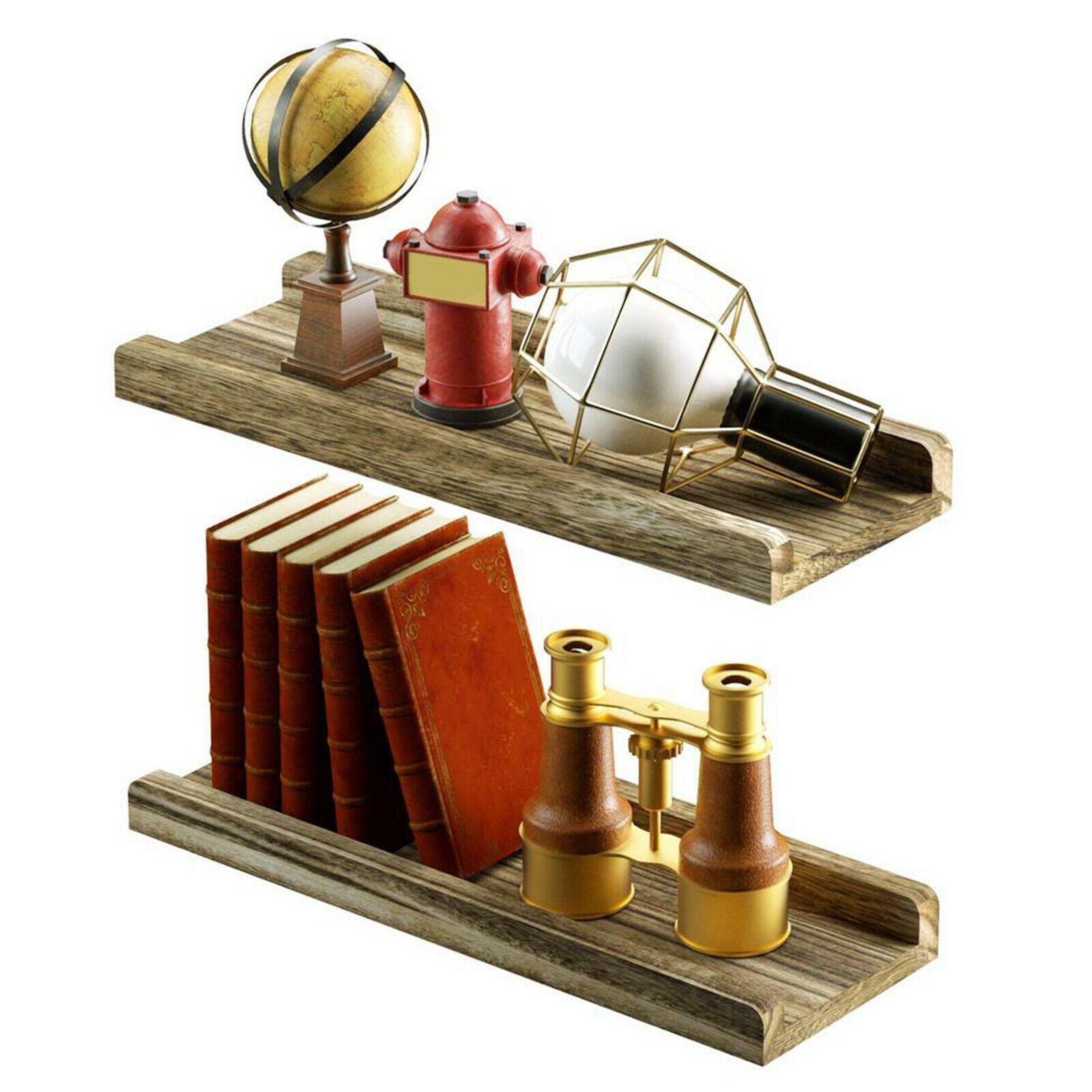 2pcs Wall Mounted Rustic Floating Shelves Wall Display Rack Decor Floating