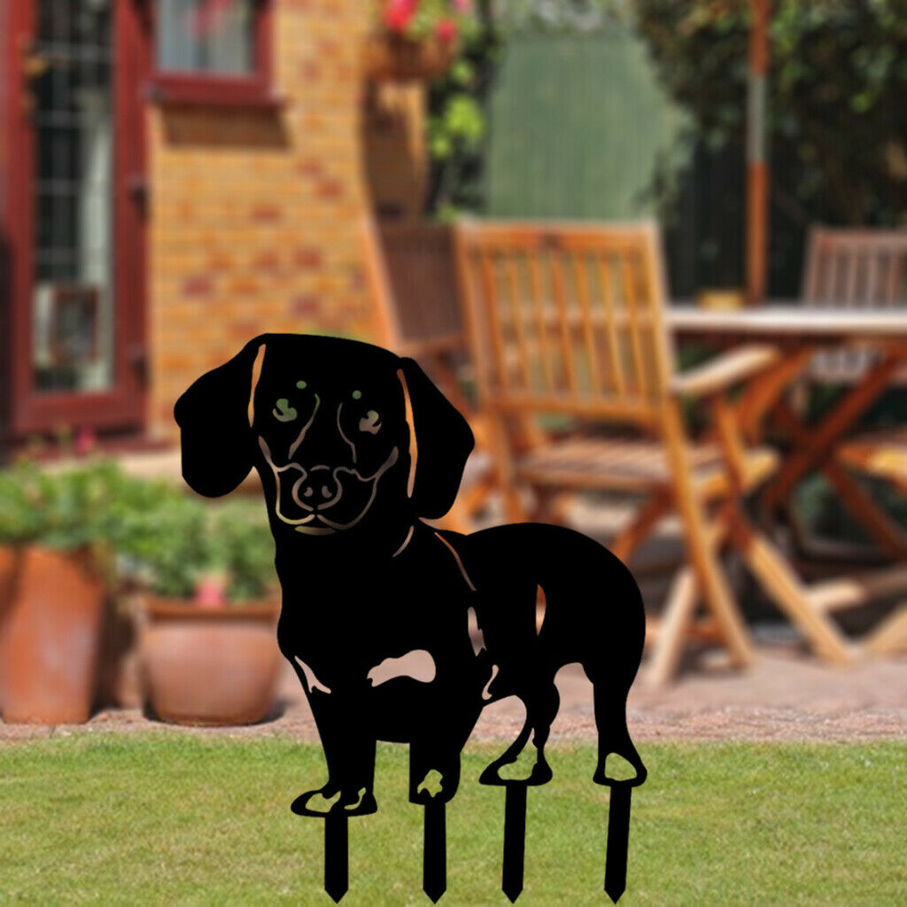 Metal Iron Animal Silhouette Dog Statue Plug-in for Gardening Lovers Outdoor