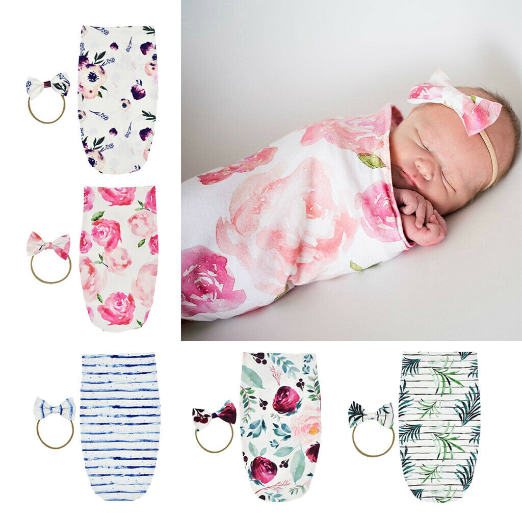 Newborn Infant Baby Swaddle Wrap Sleeping Bag with Hairband Set Purple