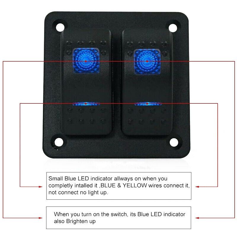 2 Gang Toggle Rocker Switch Panel Car Boat Marine RV Truck Blue LED Waterproof