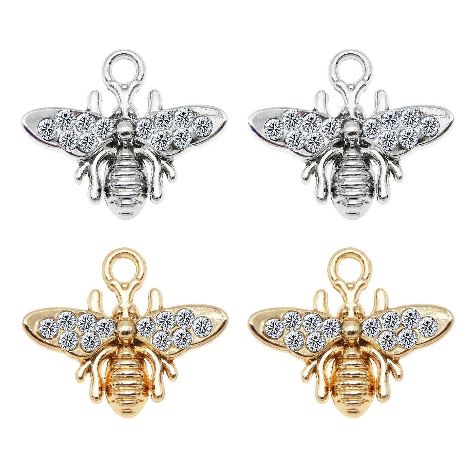 10 Mix Crystal Rhinestones Bee Charm Honeybee Insect Pendant Dangle DIY 20*17mm
