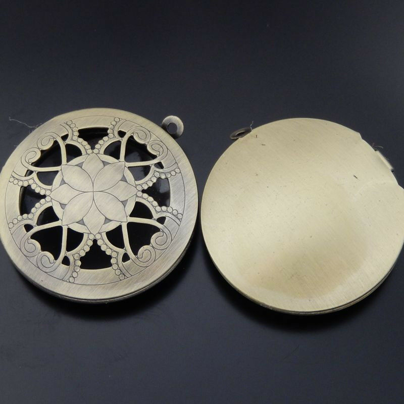 2 pcs Antiqued Bronze Floral Locket Round For Pendant Aromatherapy Diffusion DIY