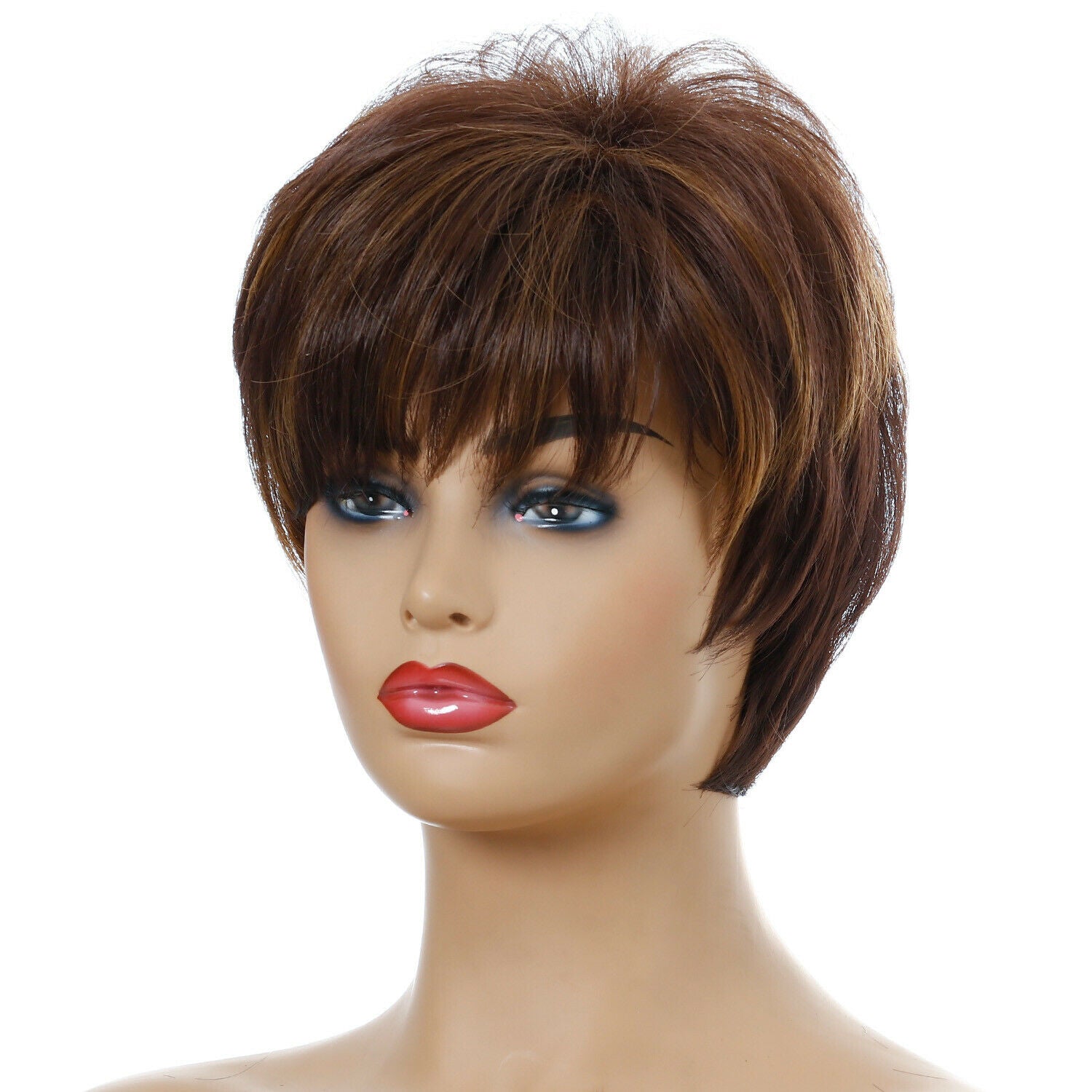 Wigs Short Boy Cut Synthetic Capless Women's Straight Fashion Highlights