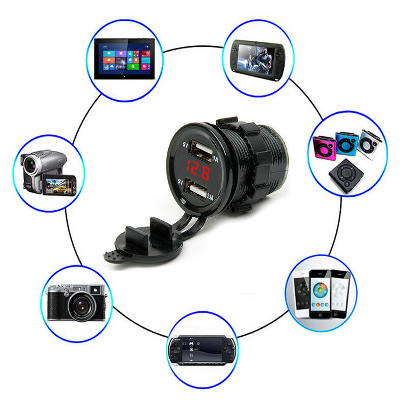 12V DC Motorcycle Car 3.1A Dual USB LED Charger Socket Voltage Voltmeter Panel C