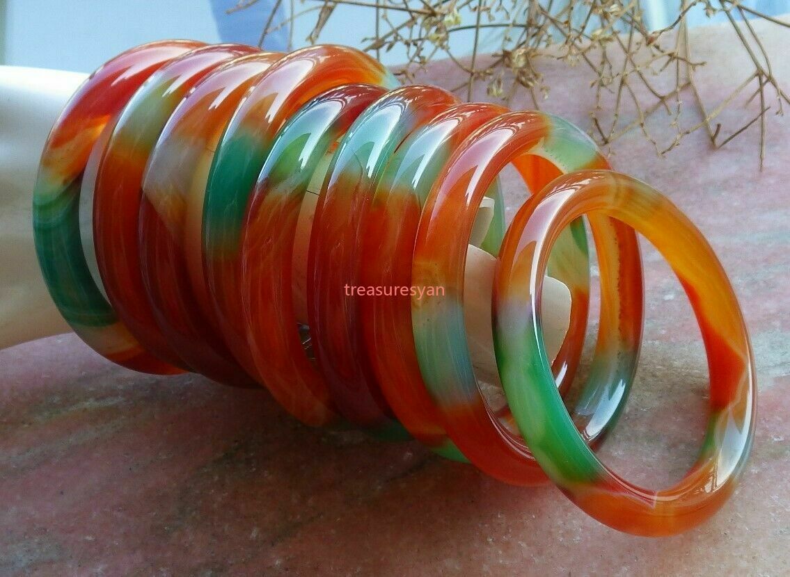 1 piece of green red agate jade round circle bangle bracelet 56-58mm