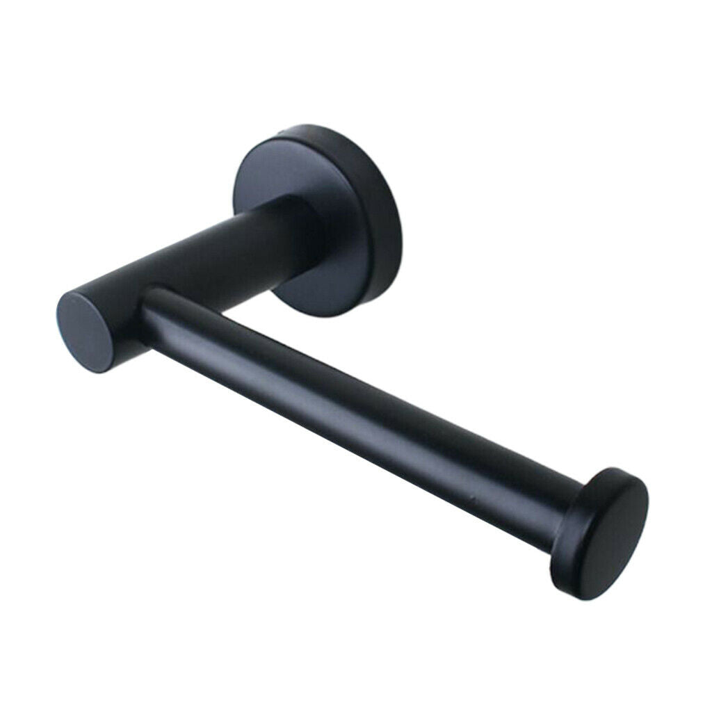 2xToilet Paper Holder Stainless Steel Round Wall Mounted  Punching_Black
