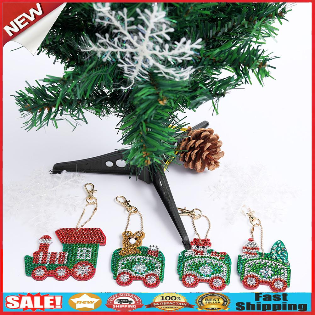4pcs DIY Full Drill Special-Shape Diamond Painting Christmas Train Keychain @