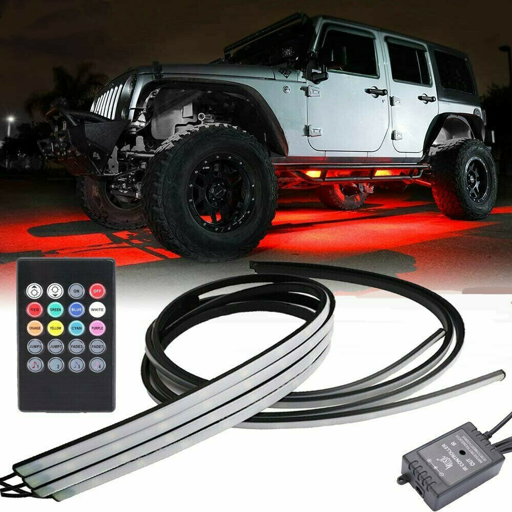 RGB 8 Color Car Truck Underglow Under Body Neon Accent LED Tube Lights Kit 4 Pcs