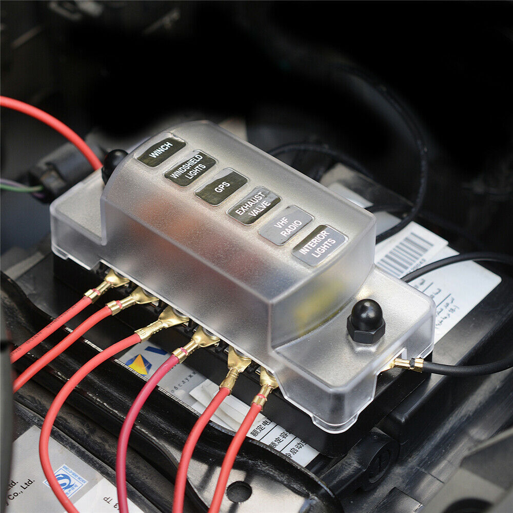 6 Circuit Fuse Block W/Negative Bus 6-Way Fuse Box with Ground Protection Cover