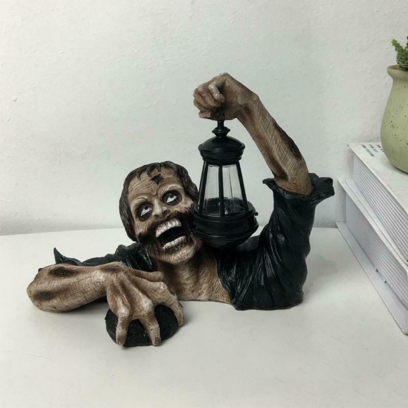 Zombie Crawling Out of Grave with Led Lantern Garden Decor Zombie Statues Horror