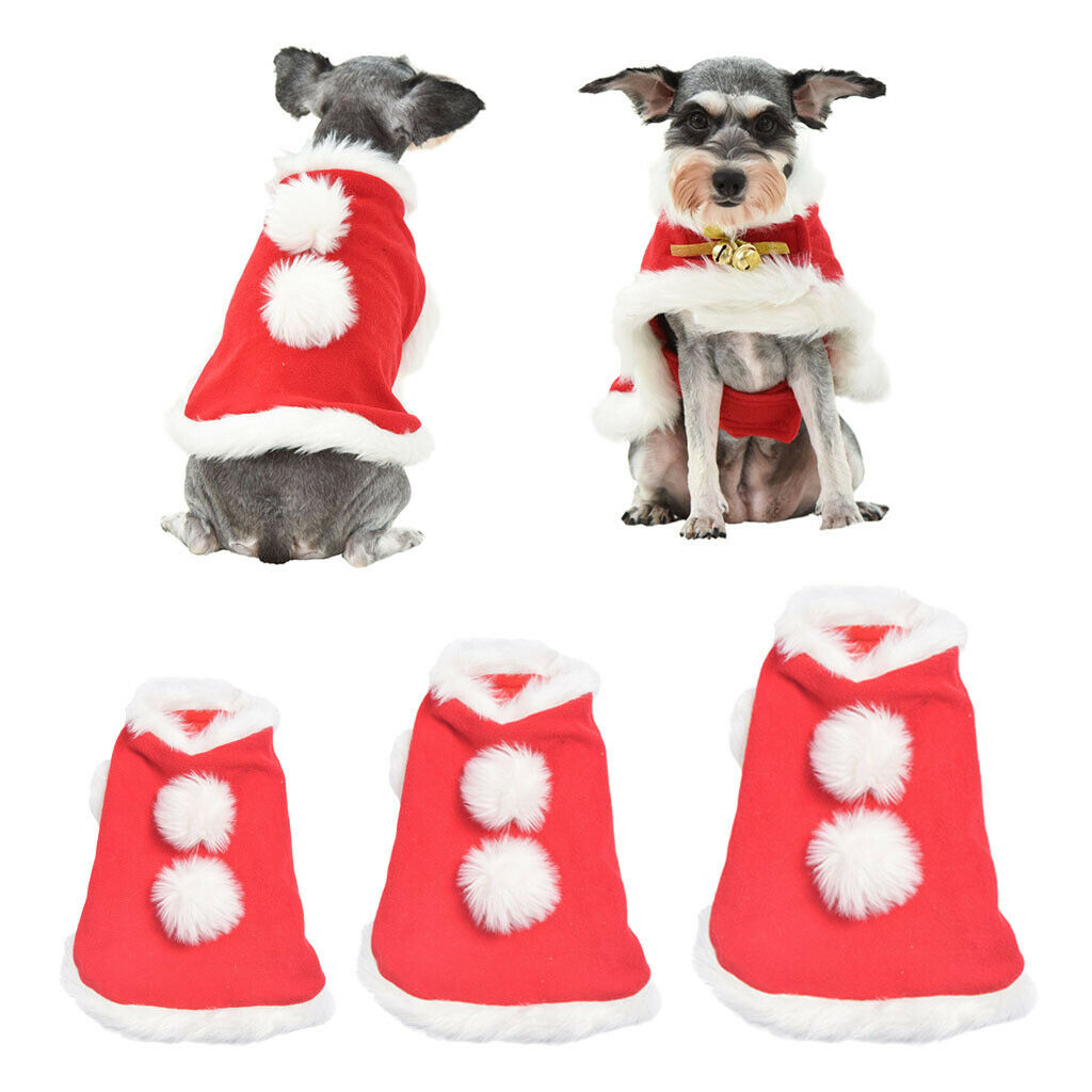 Pet Christmas Cloak Costume with Bells Thicken Fabric Dog Clothes Apparel L