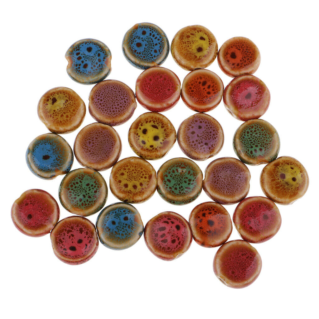 30PCS 14mm Flat Round Ceramic Porcelain Beads Charms Jewelry Making Material,