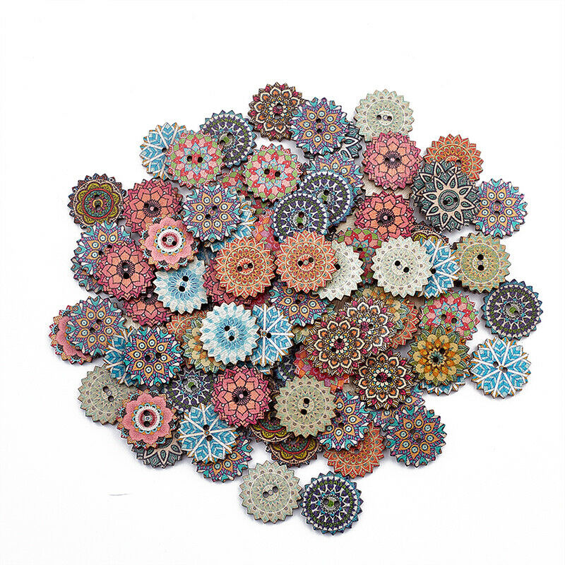 100x Bohemia Wooden Button Sewing Scrapbooking Costume DIY Decor Craft 20.l8