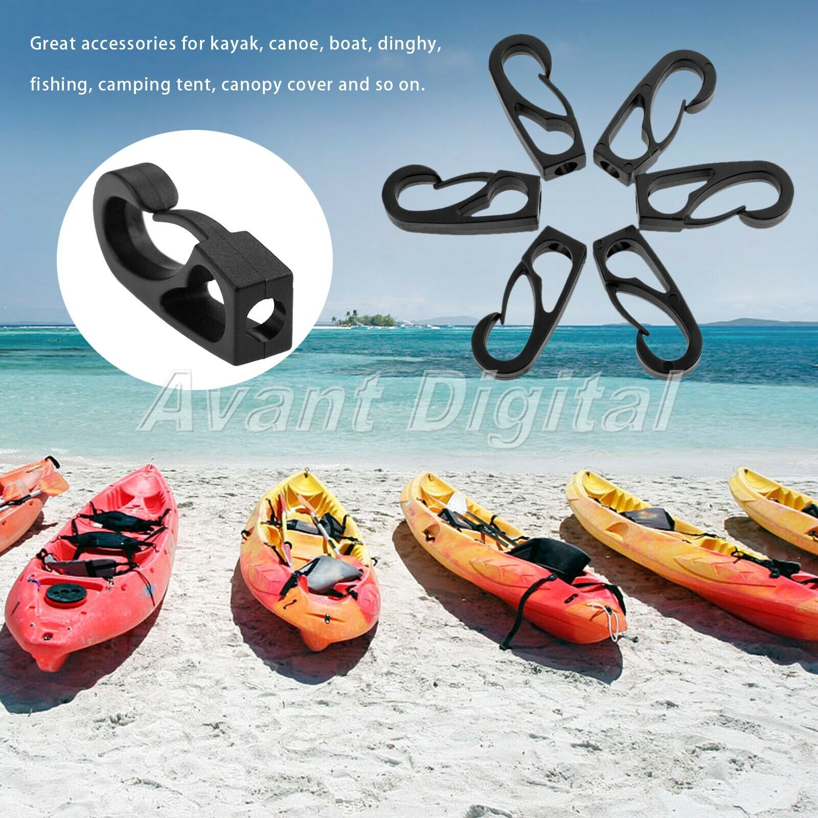 6Pcs Kayak Cord Hooks Canoe Elastic Rope End Buckle Esential Boat Clasp Botton