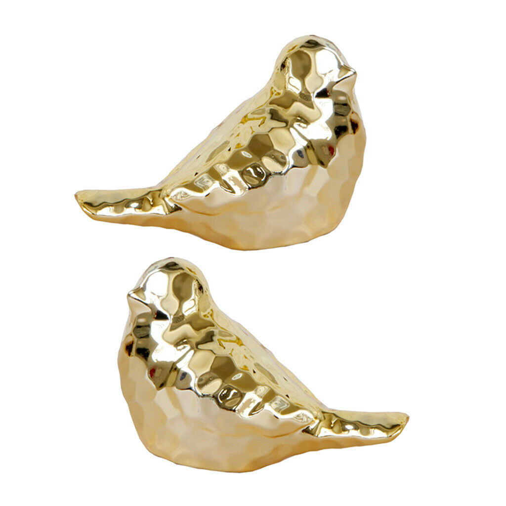 2 Pcs Bird Statue Ceramic Display Wedding Party Bedroom Home Decor Golden