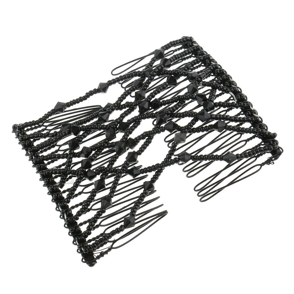 Women Lady Beading Magic Double Hair Comb Clip Hair Styling Tools Black