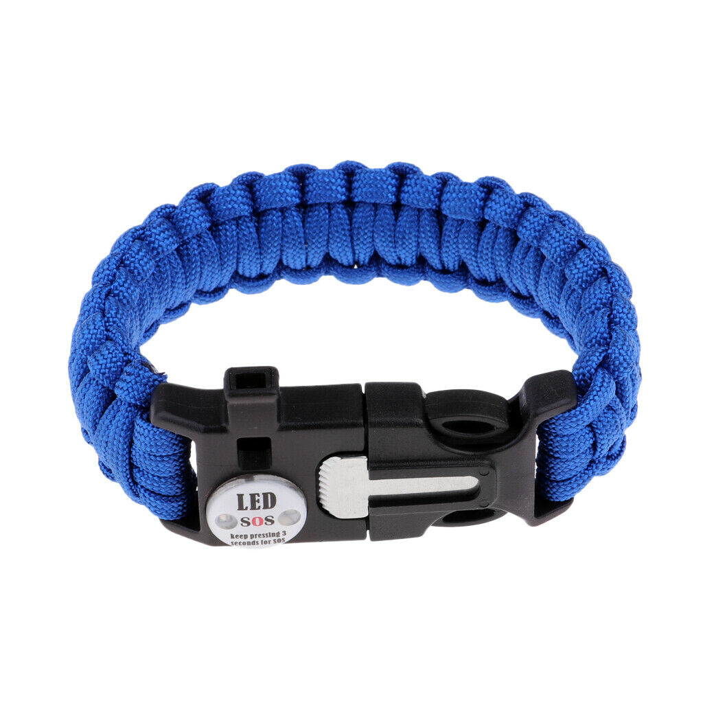 Outdoor Parachute Lanyard Survival Bracelet LED Webbing Rope Cord Blue