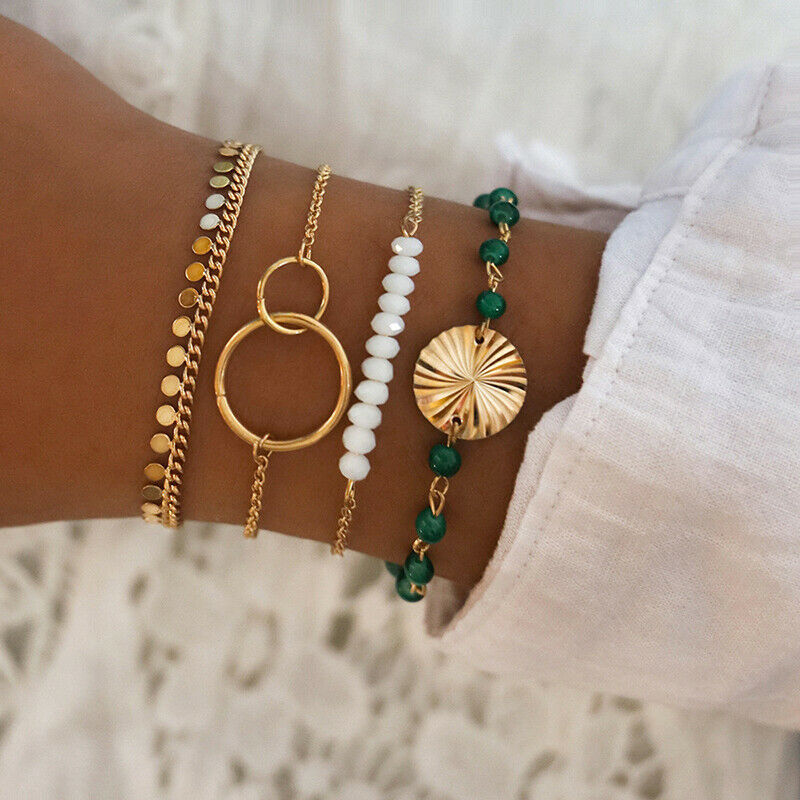 Women Tassel water wave texture bracelet set For Ladies Bead Bangle Jewel.l8