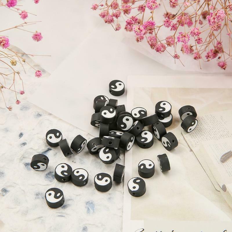 100 Pieces of Yin and Yang Clay Spacer Beads Suitable for Girls Jewelry Making