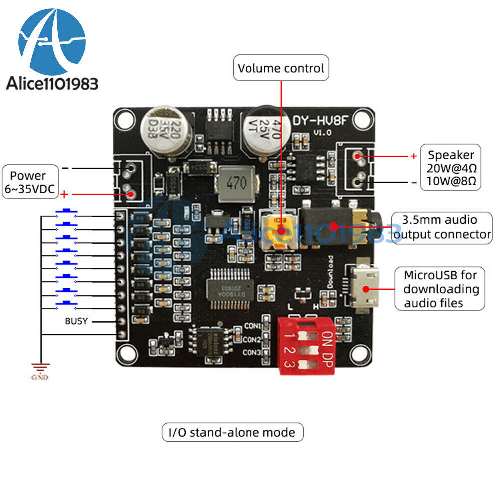 12V/24V Power Supply 10W/20W Voice Playback Module w/ 8M Byte Flash MP3 Player