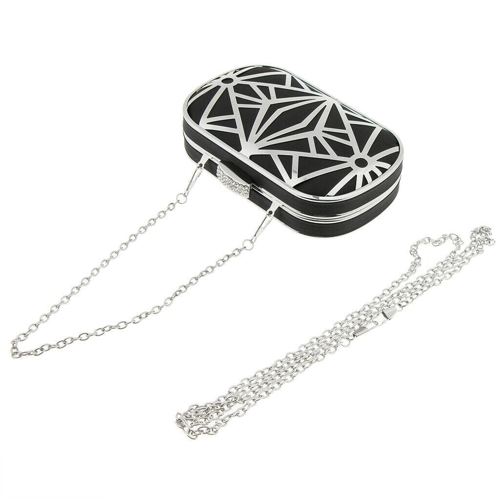 Women Hollow Metal Clutch Bag Evening Bridal Bag Wedding Prom Handbag Black