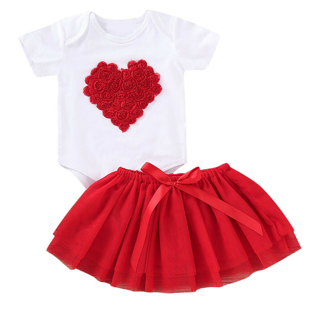 Newborn Baby Kids Girls 2Pcs Outfits Clothes Romper Tops+Tutu Dress Skirt Set